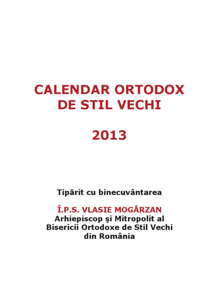 calendar crestin ortodox 2013 stil vechi